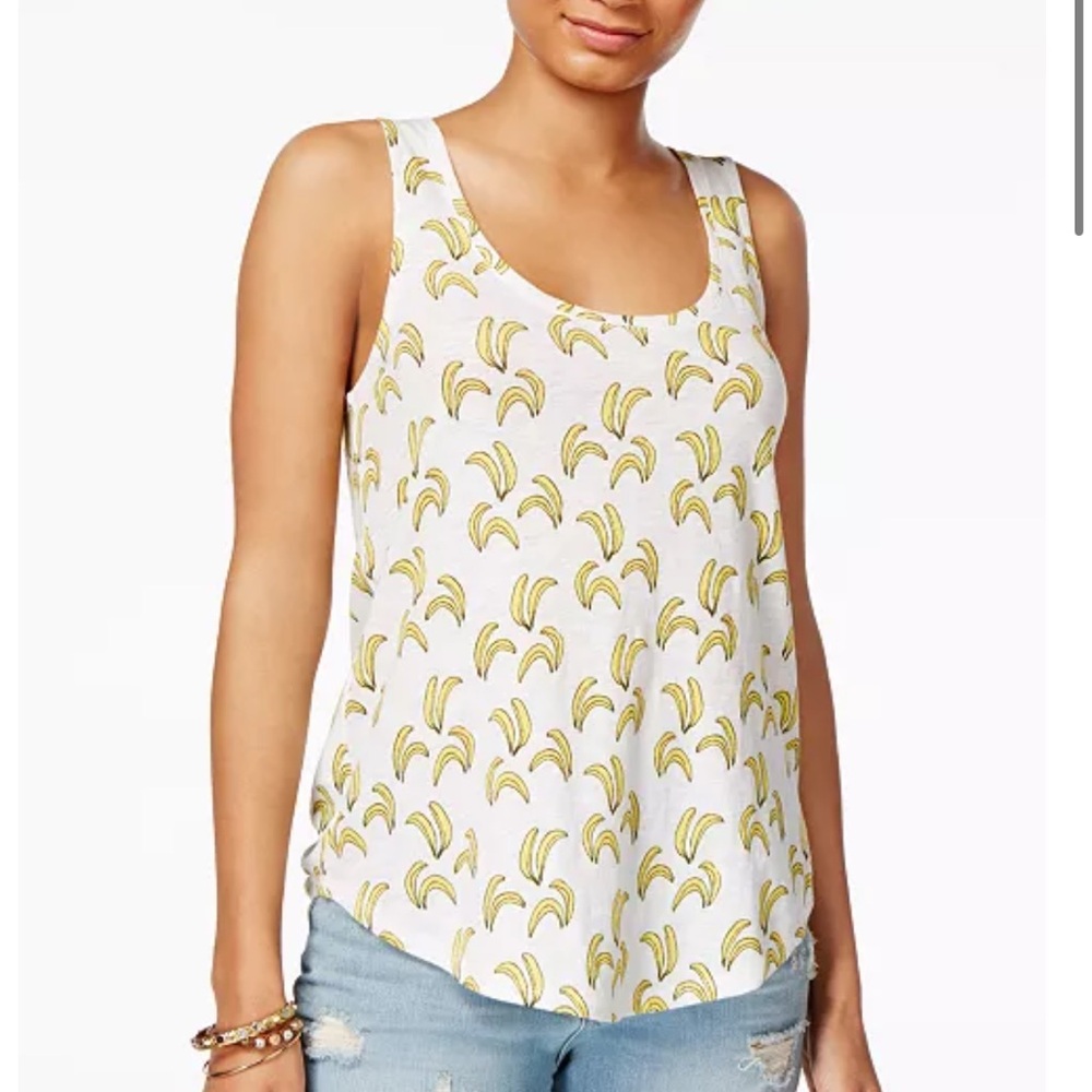 LUCKY BRAND BANANA SCOOP NECK TANK TOP CURVED HEM TROPICAL‎ VACATION SUMMER